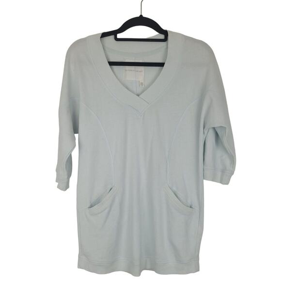 Victoria Secret Tunic Sweater SP Womens Light Blue 1/2 Sleeve Collarless Top - Picture 1 of 8